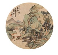 张熊 1876年作 静山读书图 扇面镜心